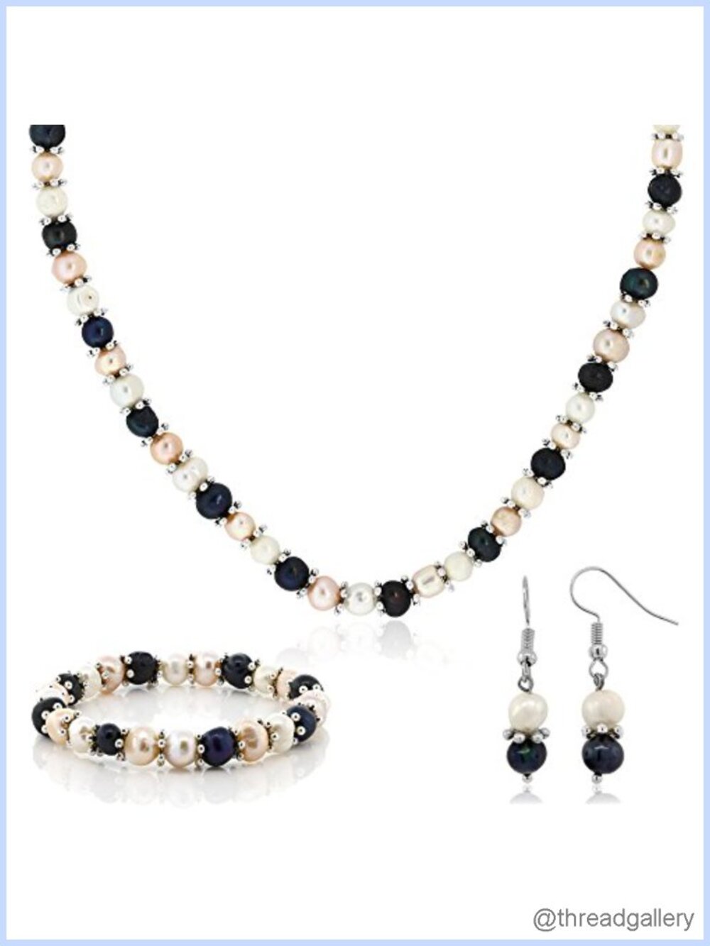 Cultured Freshwater Pearl Necklace Earrings Bracelet Jewelry Set 7-8mm
